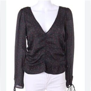 H&M heart print blouse black red Ling Sleeve top Coquette Girl  Romantic emo